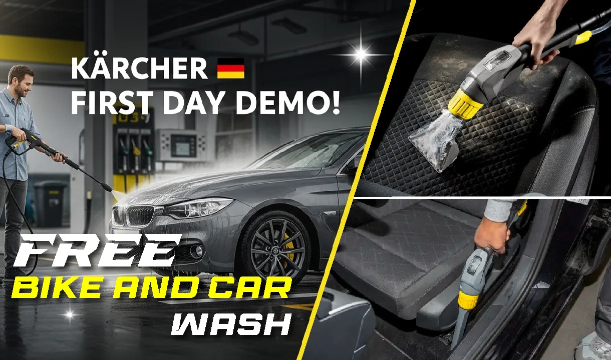 Free Bike and Car Wash at garage with Kärcher machine